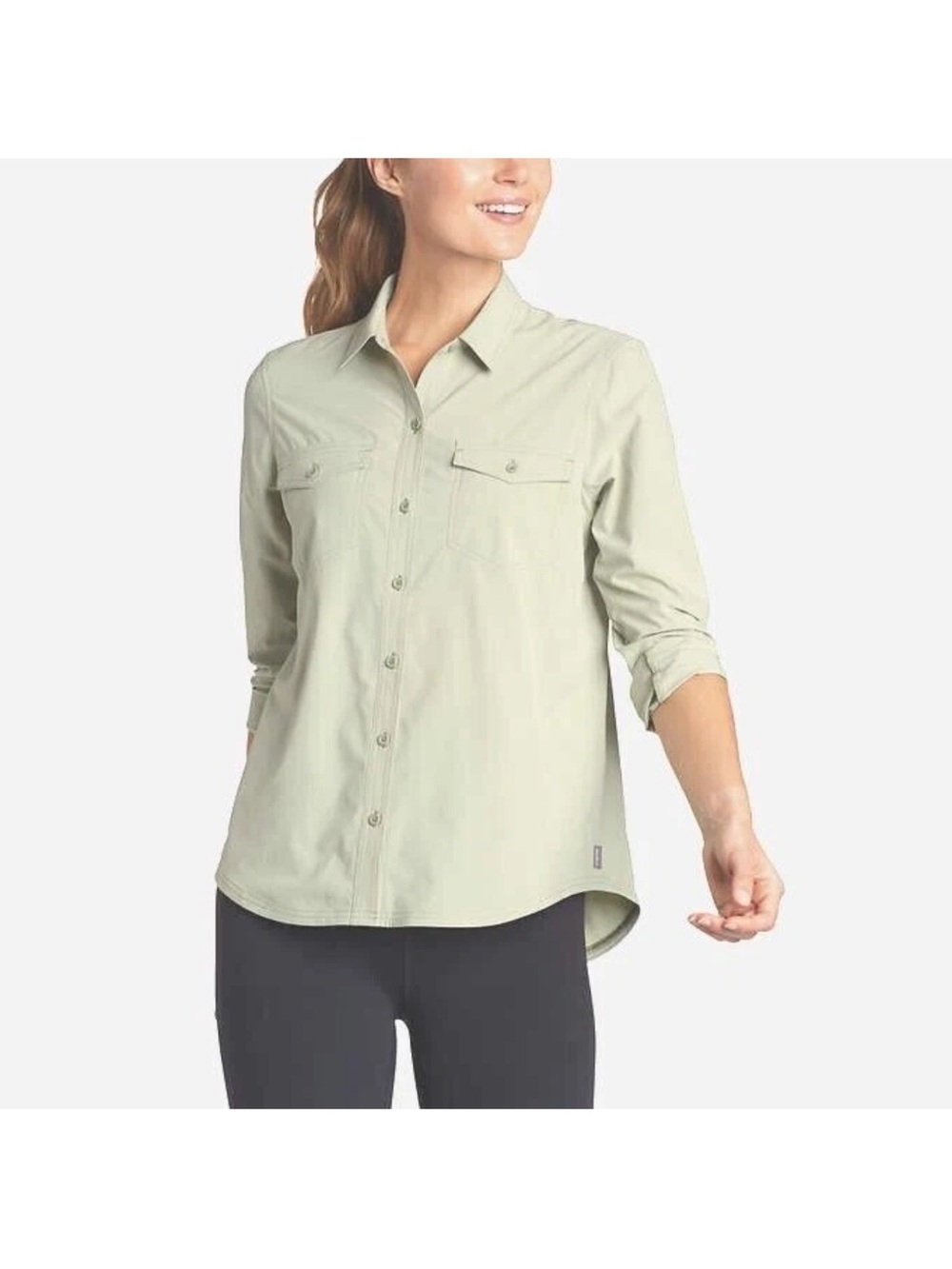 Eddie Bauer Departure Light Green Long-Sleeve Button-Up Shirt Medium Quick Dry